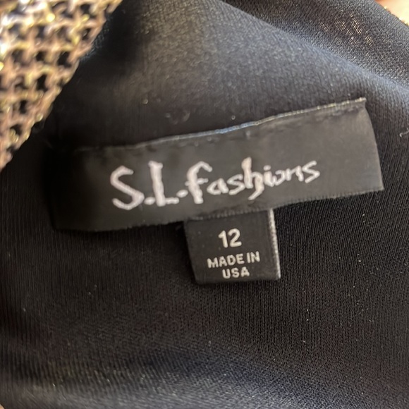 S.L. Fashions Size 12 Gold Chain Neck Blouson Fringe Dress EXCELLENT CONDITION - Picture 9 of 11